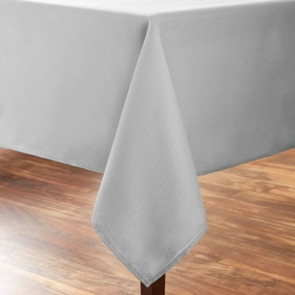 Gray Silver Textured Rectangle Fraser Fabric Tablecloth, 52"W x 70"L Soft Silver